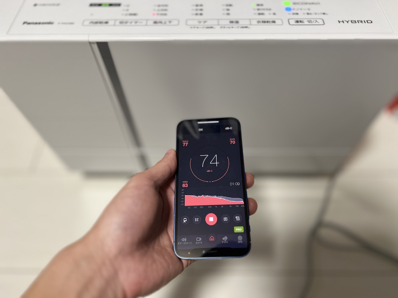 F-YHVX90の騒音値(床直置き)