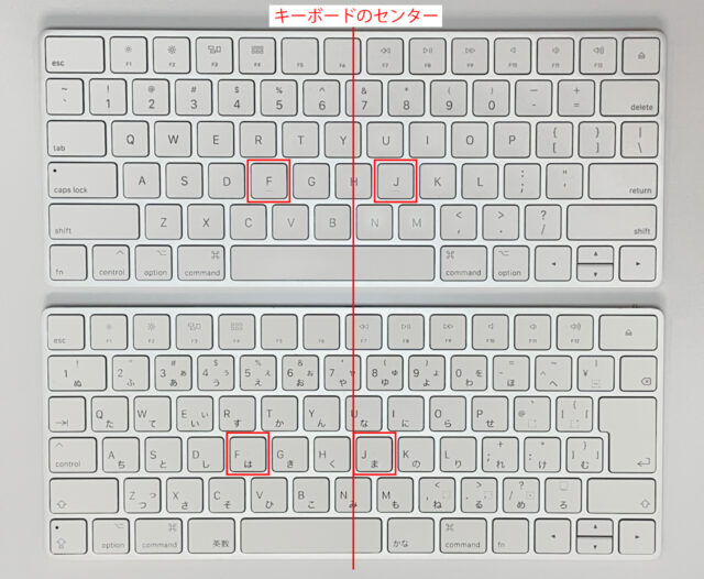 USキーボードとJISキーボードのホームポジション比較