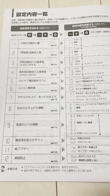 説明書の設定のページ